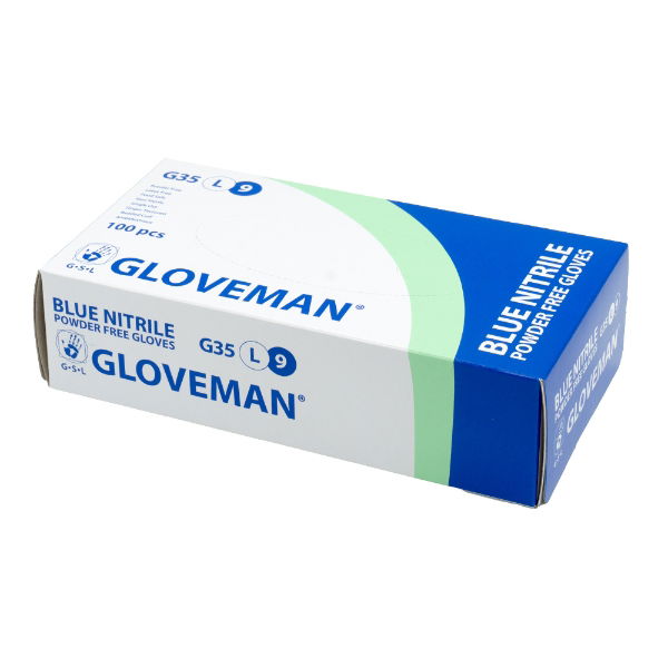 G35 - Gloveman Powder Free Blue Nitrile Gloves 100pcs Sizes S - XL