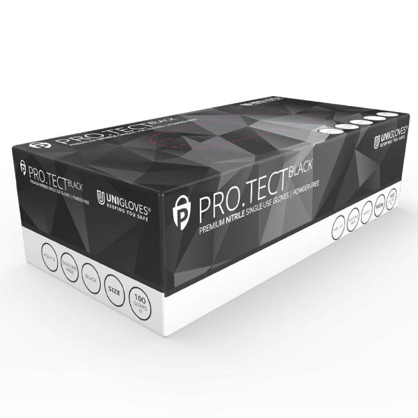 G197 - Unigloves PRO.TECT Black Powder Free Nitrile Gloves - Sizes M - XL