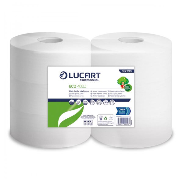 P110 - Jumbo Toilet Rolls 2 Ply, 2.25" core 400m, 812398 per 6 rolls