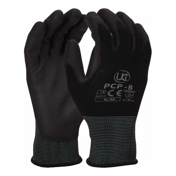 UCI Black PU Coated Gloves, PCP-B, Size 9, Pack of 10 Pairs