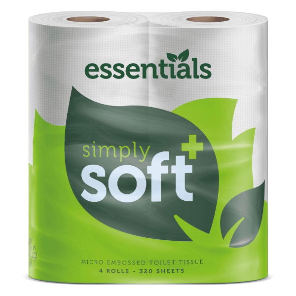 P862 - Essentials Simply Soft+ 320 Sheet Toilet Rolls, per 48 Rolls