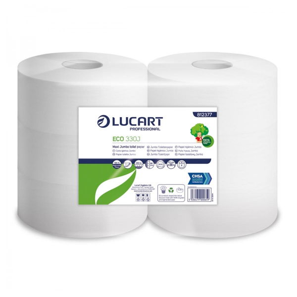 P107 - Jumbo Toilet Rolls, 2 Ply 2.25" core 300m, 812377 per 6 rolls